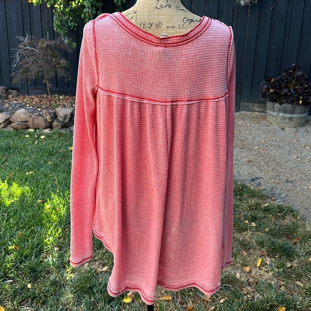 Free People Pink Waffle Knit Henley Top - Picture 5 of 9